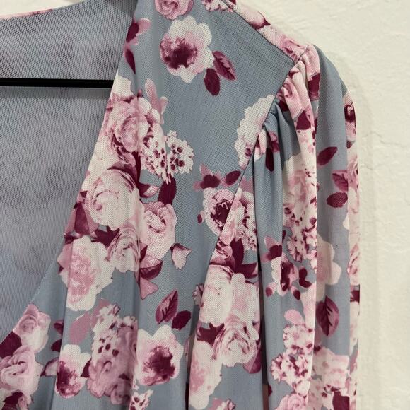Brea Canyon Blue & Pink Floral Mesh Long Sleeve Top Size Large - Picture 3 of 7